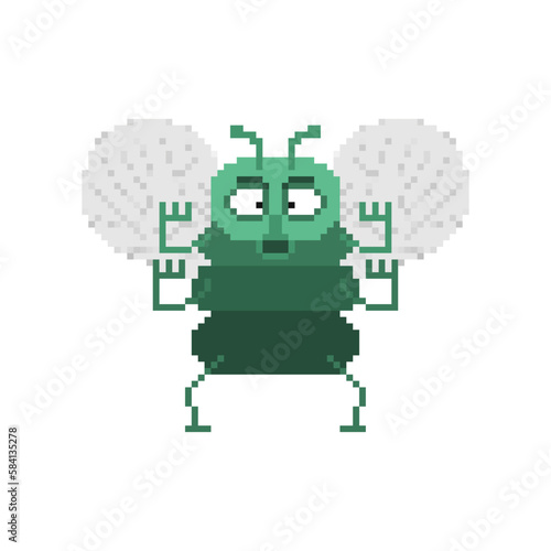 Fly cartoon pixel art. horsefly, gadfly 8 bit. pixelated Vector illustration