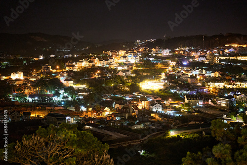 night view of the city in da lat, vietnam