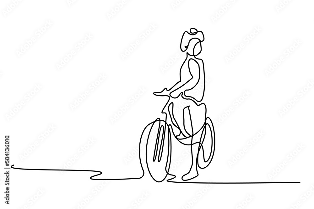 woman young full body length cycling lifestyle line art