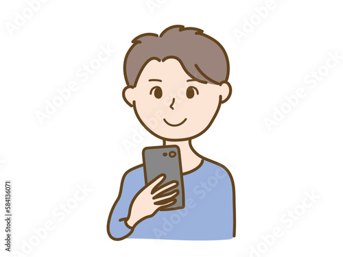 スマホでインターネットを見る男性_メールSNS閲覧_カラー