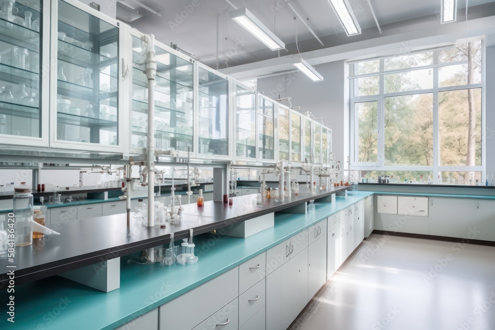 Interior of a modern laboratory. Science lab for Chemistry tests. Generative AI Interior of a modern laboratory. Science lab for Chemistry tests. Generative AI