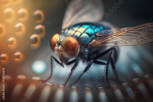 Murais de parede Close-up Ultra Realistic Bokeh of a Fly Caught in a Web - Generative AI