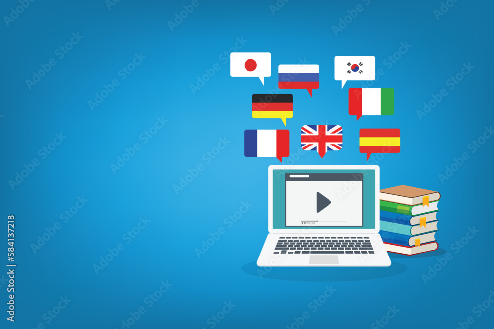 Online Foreign Language Courses. Distance learning foreign languages concept Online Foreign Language Courses. Distance learning foreign languages concept