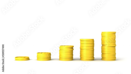 money coin stacks chart on white background. 3d rendering