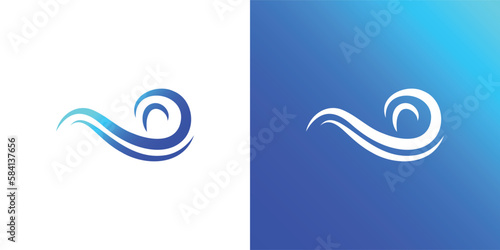 Professional wave icon logo design template on white and blue background