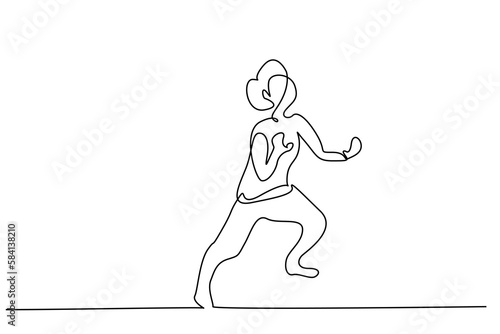 one  young woman is running escape scared minimalist line art 