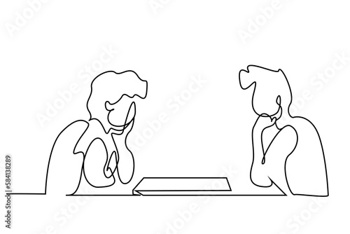 smart kids playing mind game with each other thinking chess line art