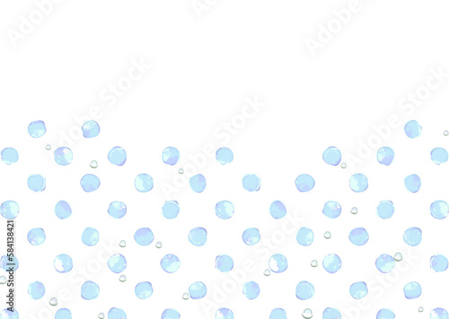ガラス玉のような透明感のある水玉模様と水滴の背景イラスト