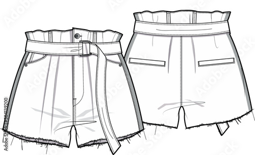 illustration of a short, women belt detail, high waist denim short