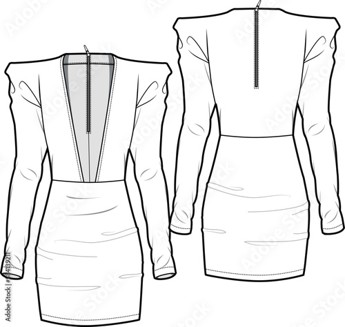 women sexy dress, shoulder pad,  cleavage mini dress