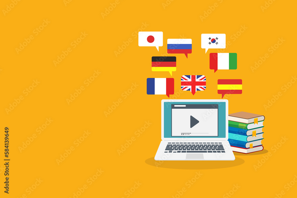 Online Foreign Language Courses. Distance learning foreign languages concept Online Foreign Language Courses. Distance learning foreign languages concept