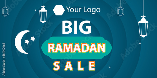 Ramadan Kareem Mega Sale Banner, Islamic Ornament Lantern, Decoration gold and modern Background with empty space for photo