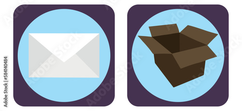 vector image set of 2 travel icons with blue background and brown border
