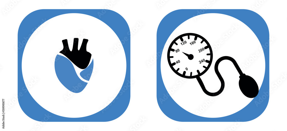 vector image set of 2 health icons with blue background and blue border vector image set of 2 health icons with blue background and blue border