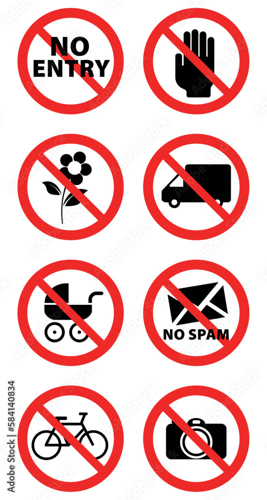 vector image set of 2 forbidden icons with red lines vector image set of 2 forbidden icons with red lines