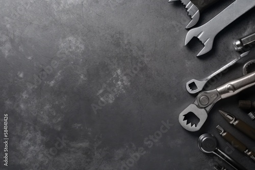 Fotografia, Obraz Auto mechanic's tools on grey stone table with copy space