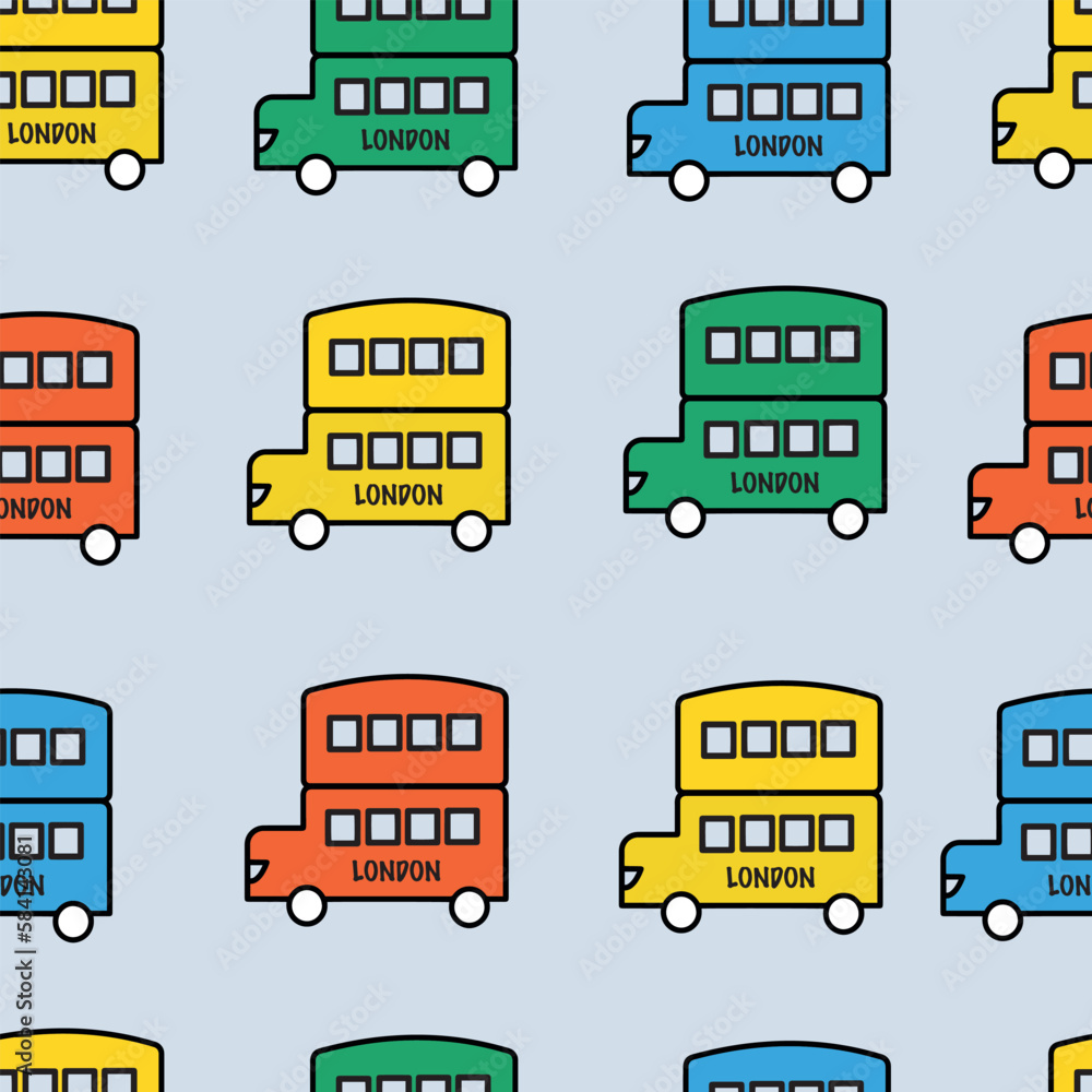 Seamless pattern with cute london bus hand draw. . Perfect for kids apparel, fabric, textile, nursery decoration, wrapping paper. Vector Illustration Design. Baby seamless pattern. Seamless pattern with cute london bus hand draw. . Perfect for kids apparel, fabric, textile, nursery decoration, wrapping paper. Vector Illustration Design. Baby seamless pattern.