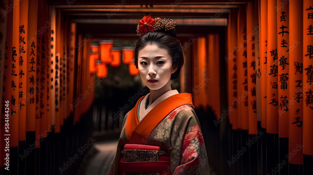 Geisha in mythical place in Japan