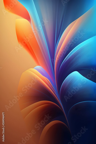 Abstract 3d render  holographic  glossy  reflective metallic  fluid organic curve wave in motion. Gradient design element for banner  background  wallpaper  covers