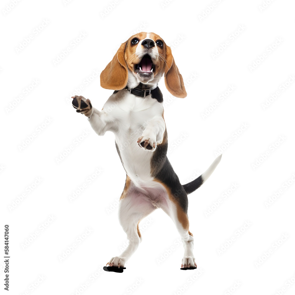 jumping Beagle dog isolated a transparent background Stock Photo