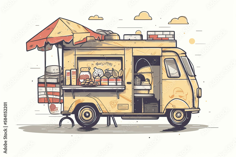 Delivery food truck design illustration. Generative AI