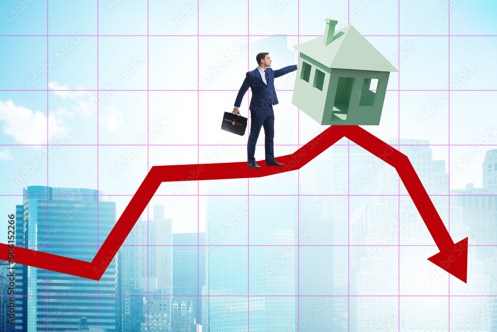 Concept of real estate price bubble bursting Concept of real estate price bubble bursting