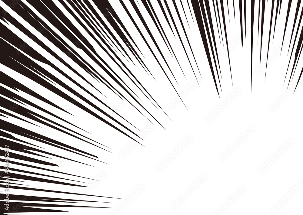 Obraz premium 右下に集まる漫画風のモノクロ集中線