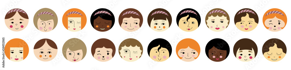 Feminine look, abstract personage, mascot design, funny face, cute icon. Feminine look, abstract personage, mascot design, funny face, cute icon.