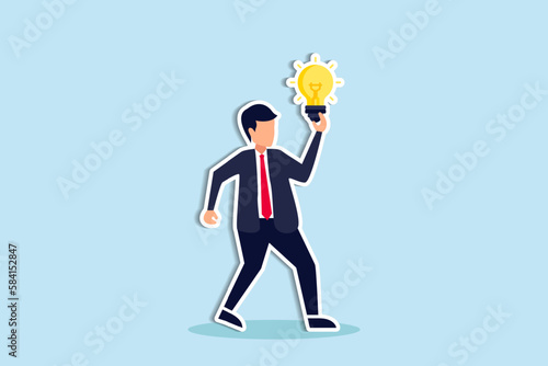 Business intelligence, data analysis for insight making business decision for success, information or report for management concept, businessman hold smart lightbulb with business intelligence data.