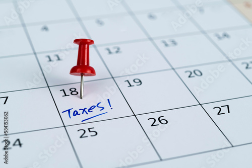 Tax day marked on calendar