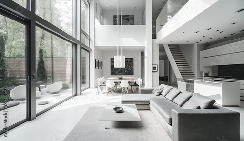 Light Grey modern interior space, minimalistic clean design in the living room