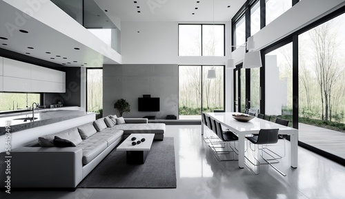 Light Grey modern interior space, minimalistic clean design in the living room © Dniel