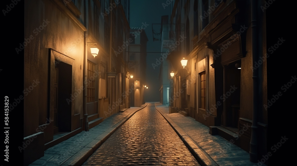Fototapeta premium Narrow Street, Generative AI, Illustration