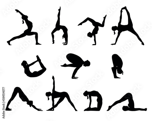 silhouettes of yoga poses