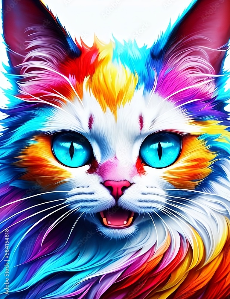 cat with blue eyes, colorful cat portrait, abstract art, generative AI