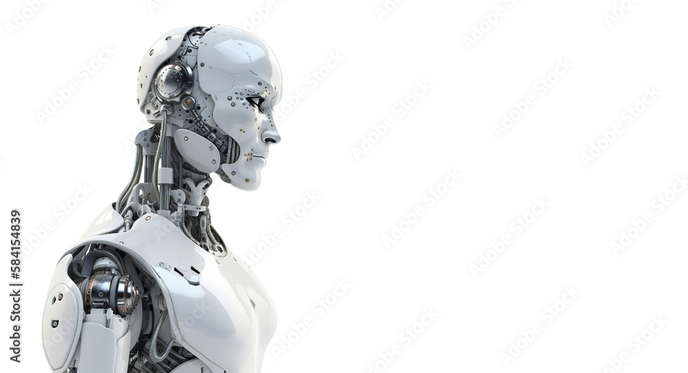 Cool AI robot isolated on transparent background. PNG Banner Illustration. Post-processed generative ai Cool AI robot isolated on transparent background. PNG Banner Illustration. Post-processed generative ai