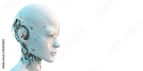 Cool AI robot isolated on transparent background. PNG Banner Illustration. Post-processed generative ai 