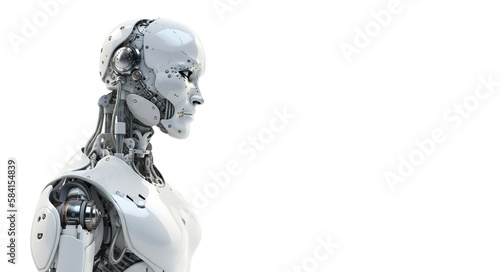 Cool AI robot  isolated on transparent background. PNG Banner Illustration. Post-processed generative ai 