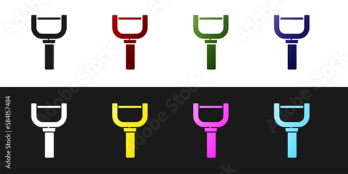 Set Peeler icon isolated on black and white background. Knife for cleaning of vegetables. Kitchen item, appliance. Vector