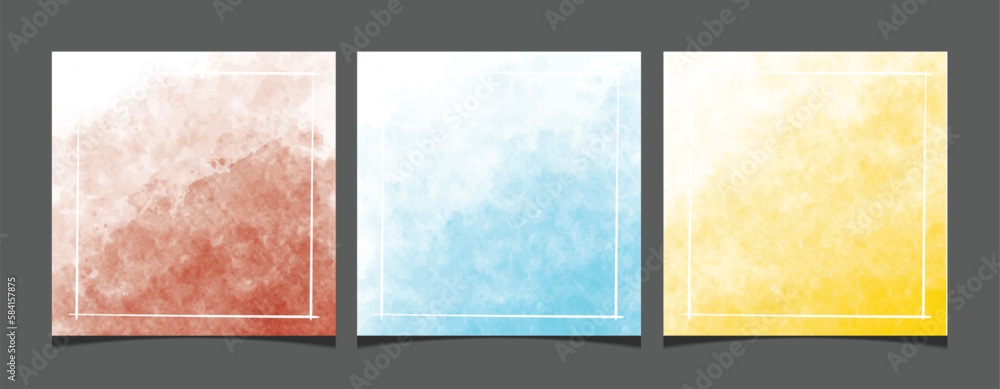 Set of creative square social media post vector watercolor background