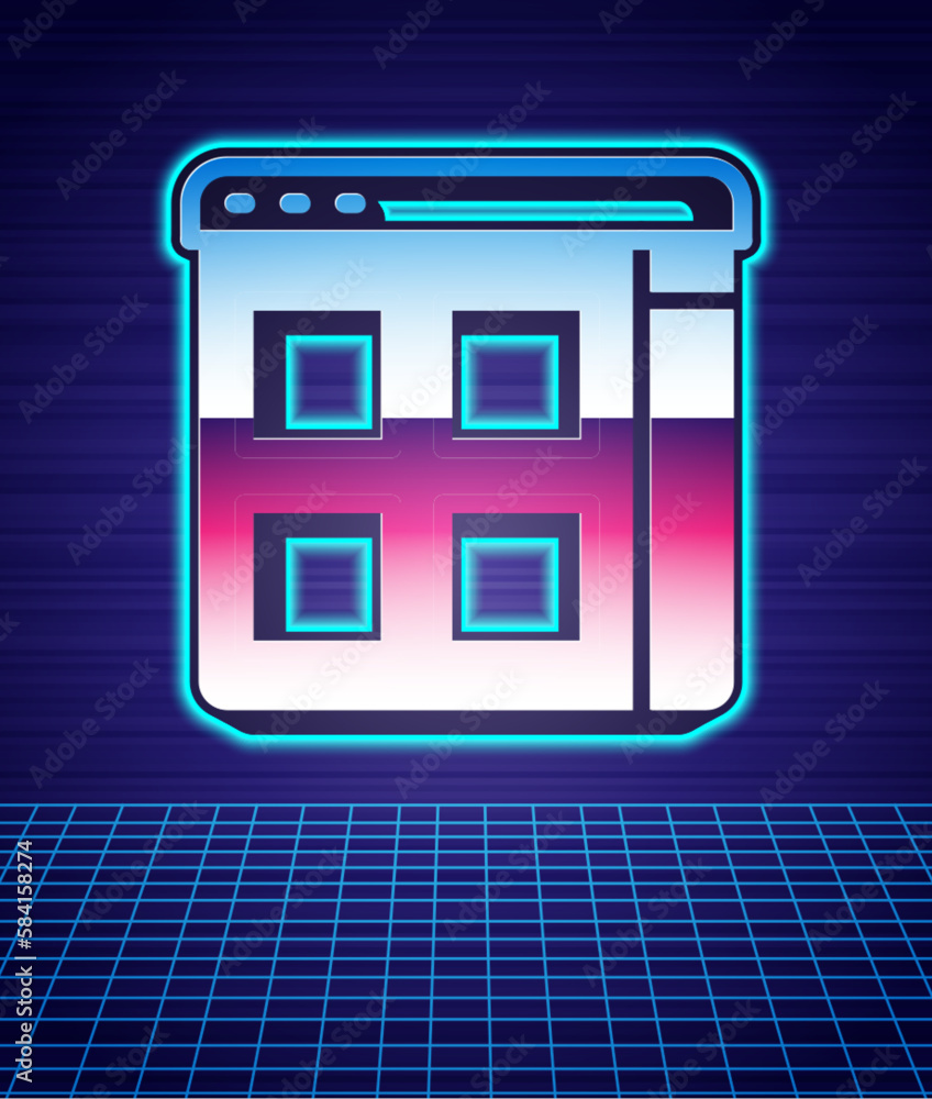 Retro style Browser files icon isolated futuristic landscape background. 80s fashion party. Vector Retro style Browser files icon isolated futuristic landscape background. 80s fashion party. Vector