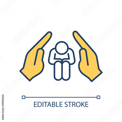 Protection of vulnerable community member RGB color icon. Giving support to victim. Safe place to rehab process. Isolated vector illustration. Simple filled line drawing. Editable stroke