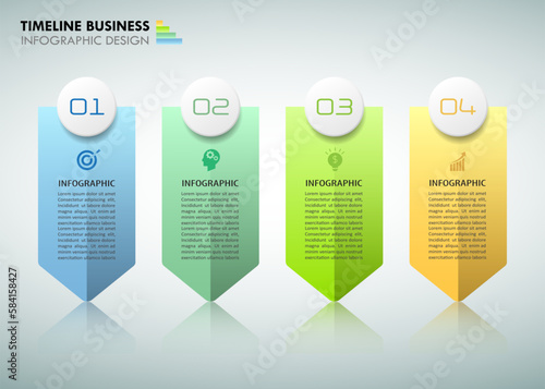 Design infographic template 4 options. Can be used for workflow layout, diagram, number options, timeline, steps, demographic