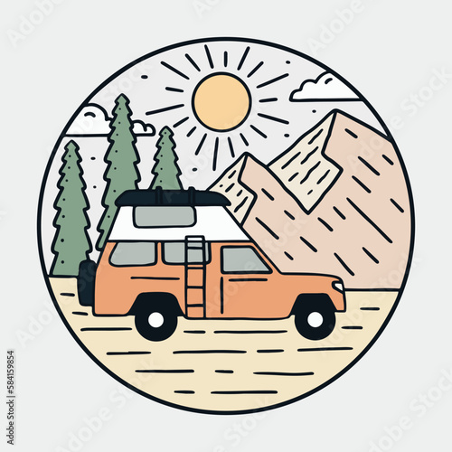 The nature wild and camping fun on the mountains vintage vector for t shirt, badge, sticker and other