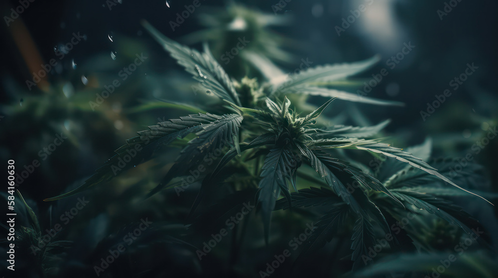 Photo of cannabis plants under artificial light (Generative AI) Photo of cannabis plants under artificial light (Generative AI)