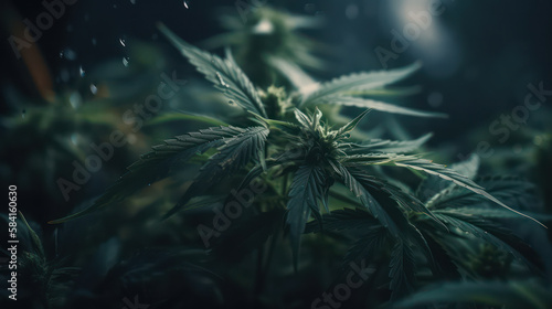 Photo of cannabis plants under artificial light (Generative AI)