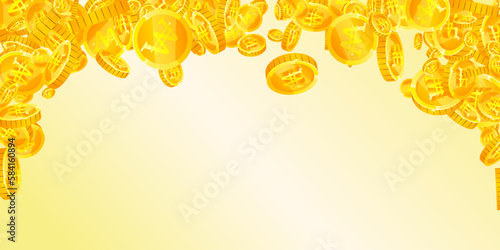 Korean won coins falling. Scattered gold WON coins. Korea money. Great business success concept. Wide vector illustration.