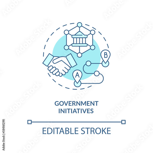 Government initiatives turquoise concept icon. Regulation. Key supply chain strategy abstract idea thin line illustration. Isolated outline drawing. Editable stroke. Arial, Myriad Pro-Bold fonts used