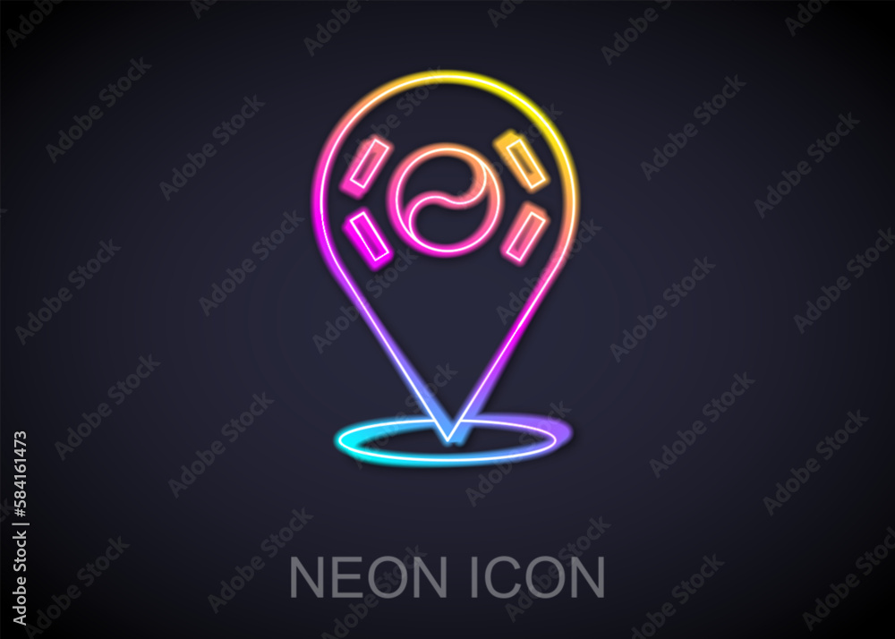 Glowing neon line Location South Korea icon isolated on black background. Vector Glowing neon line Location South Korea icon isolated on black background. Vector