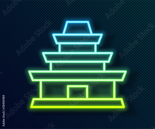 Glowing neon line Traditional Korean temple building icon isolated on black background. Vector